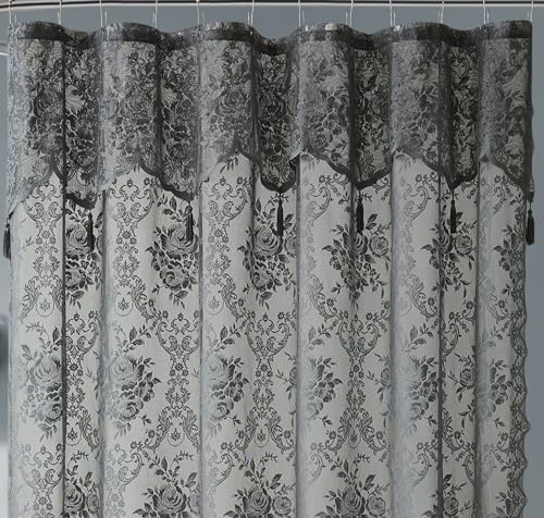 Luxury Lace Small Shower Curtain - Lace Shower Curtain with Attached Valance & Tassels