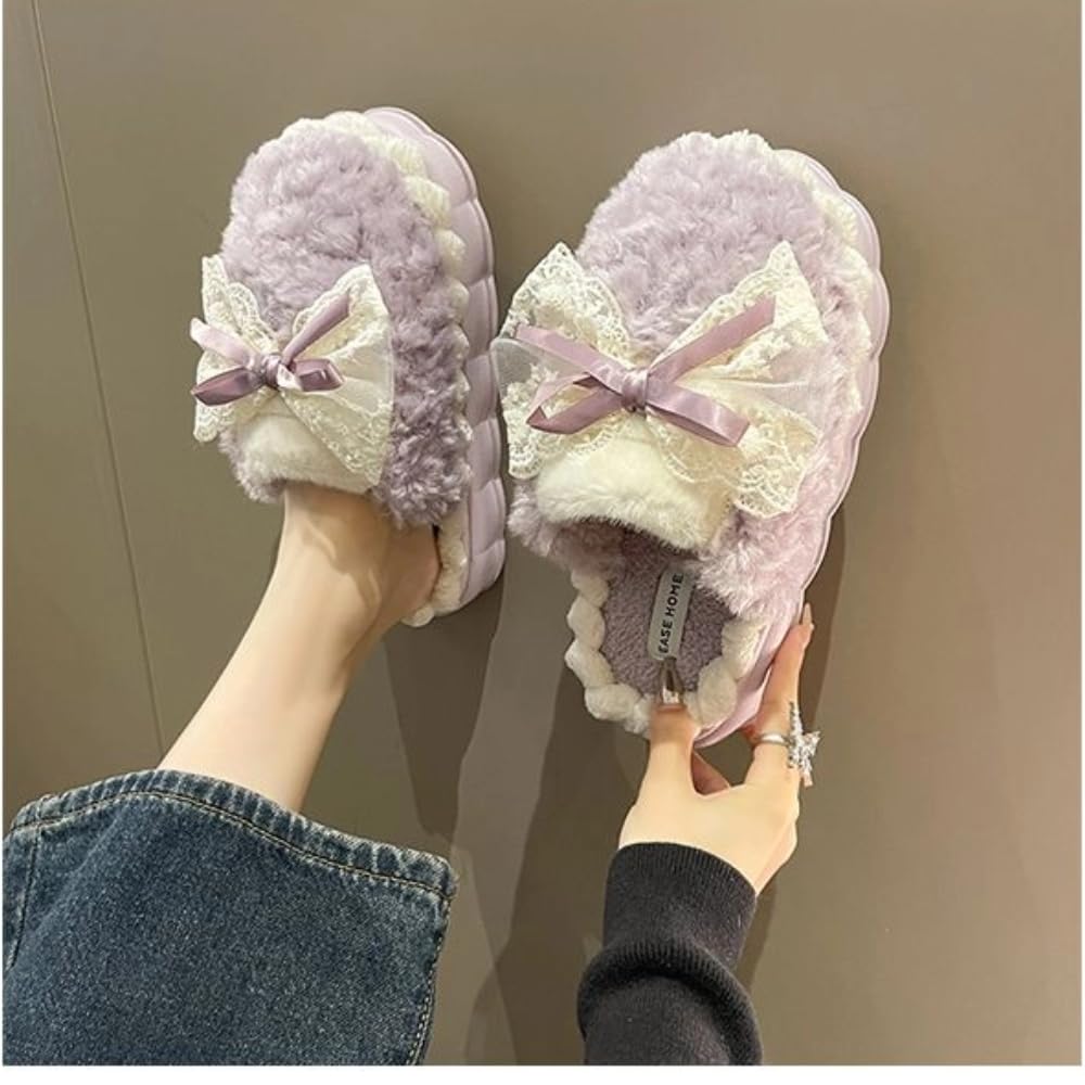 Cute Butterfly Fuzzy Women's Slippers Winter Fluffy Open Toe House Slippers Slip On Plush Bedroom Shoes