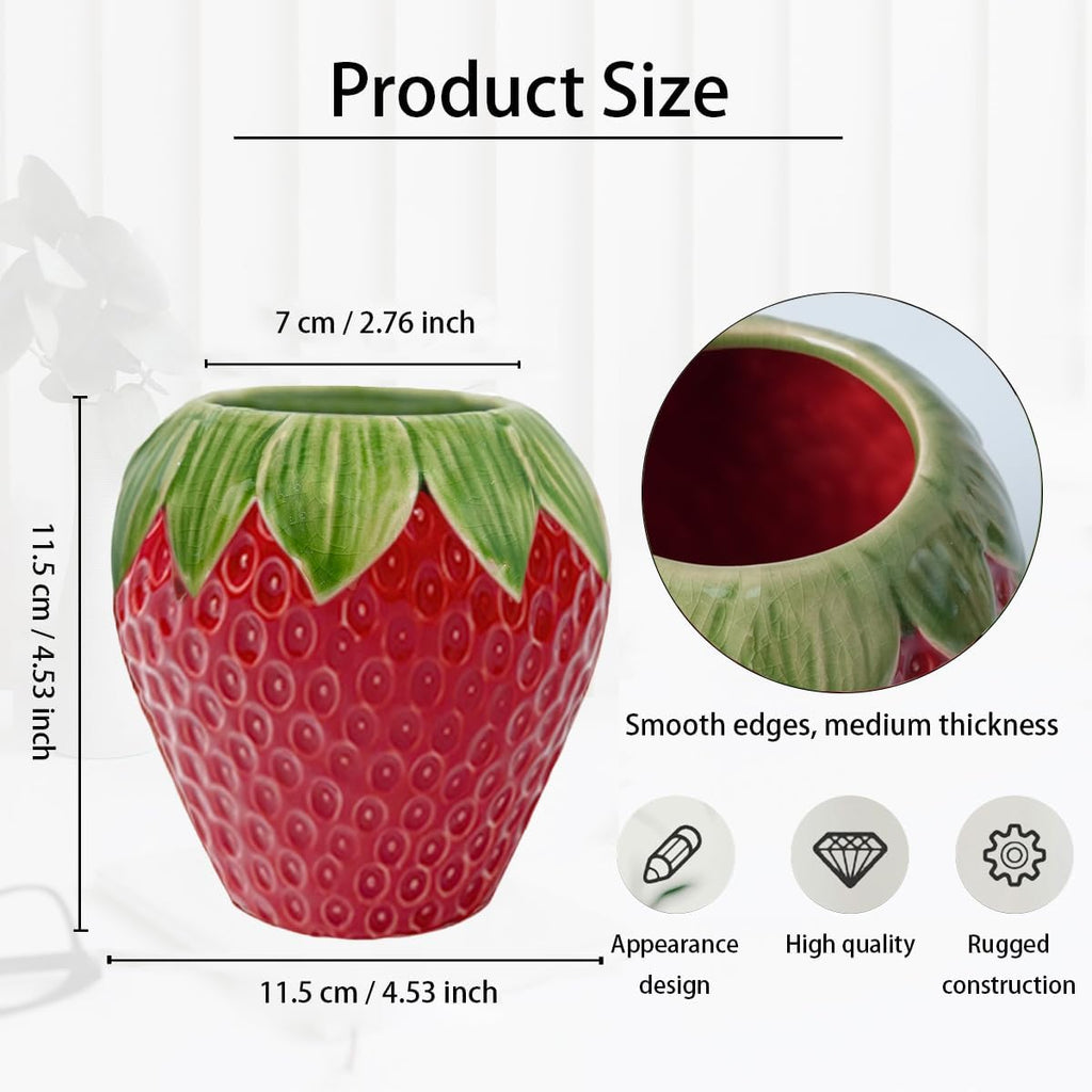 Red Ceramic Strawberry Vase, Cute Fresh Flowers Vases