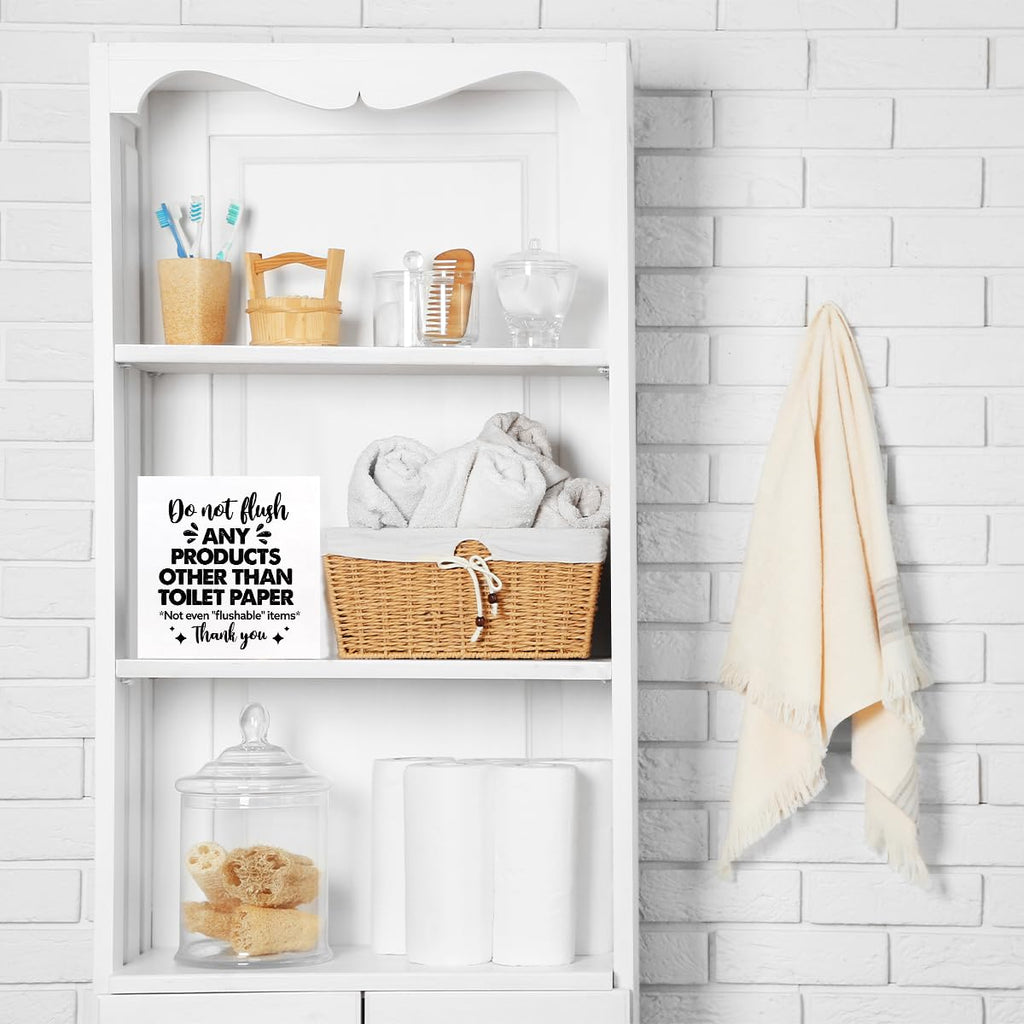 Do Not Flush Any Products Other Than Toilet Paper Wooden Box Sign - Bathroom Reminder Funny Quote Pink