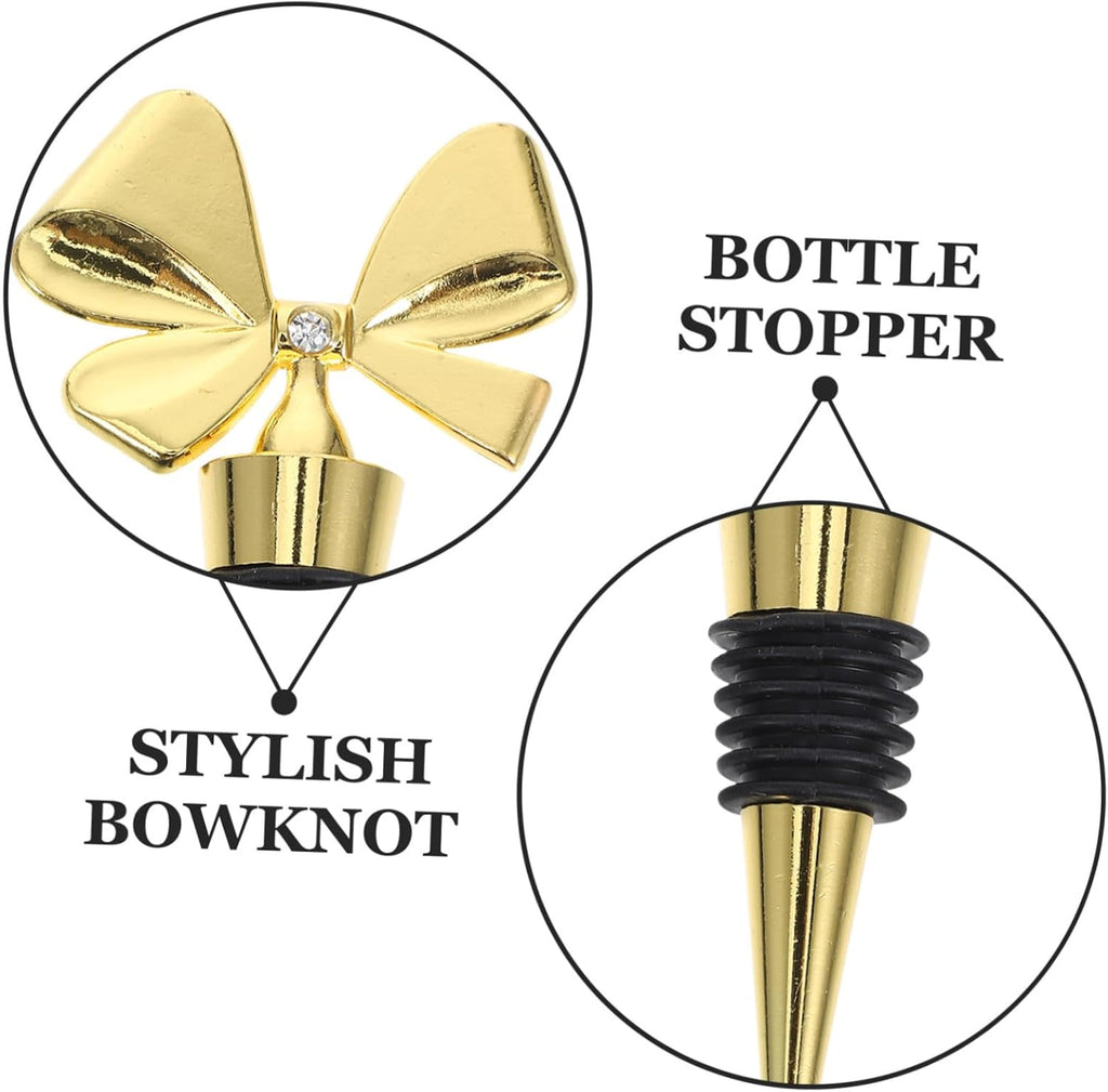 Gold Bow Shaped Bottle Stopper Alloy Silicone Wine Bottle Plug Decorative Wine Beverage Bottle Corks to Keep Fresh
