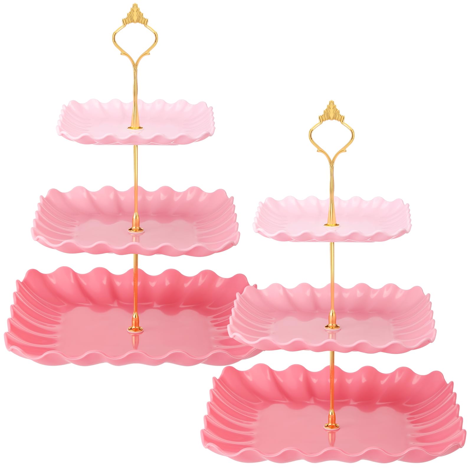 Dessert 2 Pack 3 Tier Cupcake Stand Pink Plates Plastic Square Tiered Serving Stand Display Tower