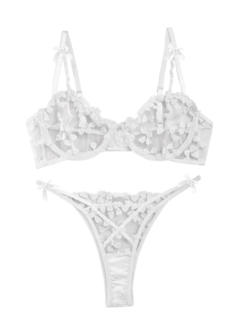 Sexy Embroidered Mesh Lingerie Set â€?Sheer Strappy Push-Up Bra & Panty