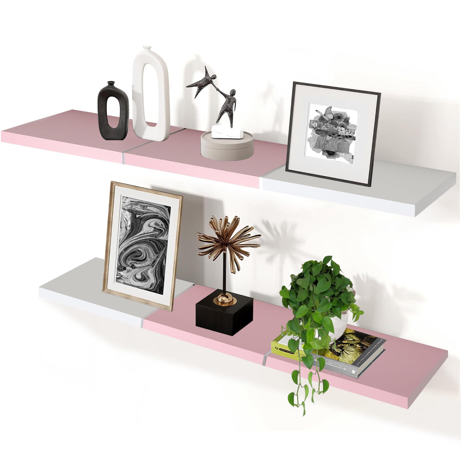 Color-Blocked Floating Shelves â€?Set of 2 Wall-Mounted Shelves for Bedroom & Living Room Storage 36"