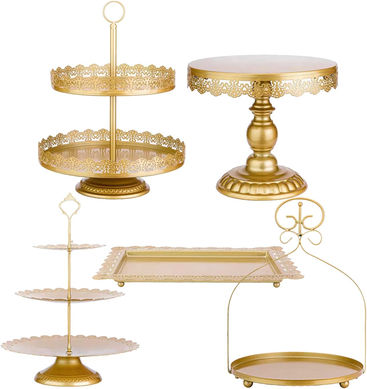 Fancy 5Pcs Cake Stands Set Metal Round Cupcake Holder Cookies Dessert Display Plate Serving Tower Tray Platter with Handle