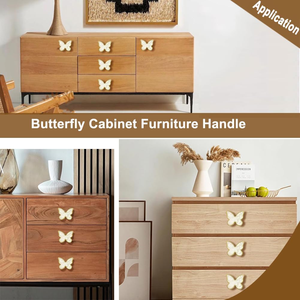 Butterfly 6 pcs Shape Knobs Handle Gold Cabinet Knobs Decoration Door Handle Single Hole Handles Cabinet Drawer Dresser Kitchen Wardrobe Furniture Hardware Pulls