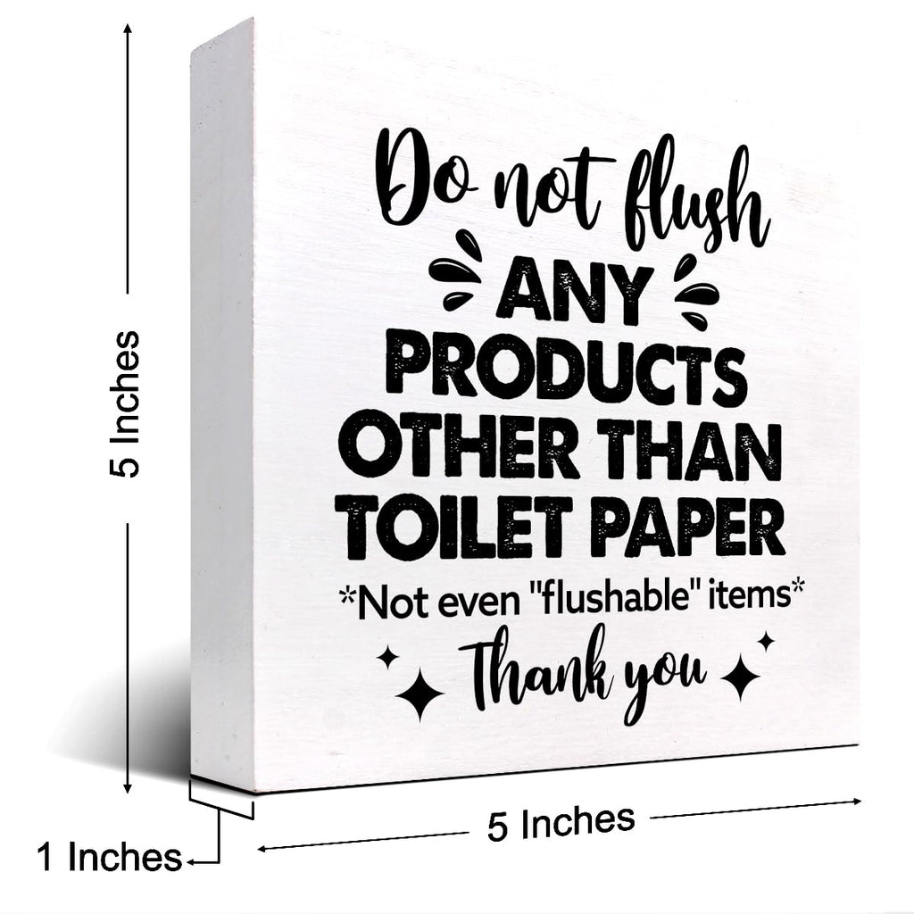 Do Not Flush Any Products Other Than Toilet Paper Wooden Box Sign - Bathroom Reminder Funny Quote Pink