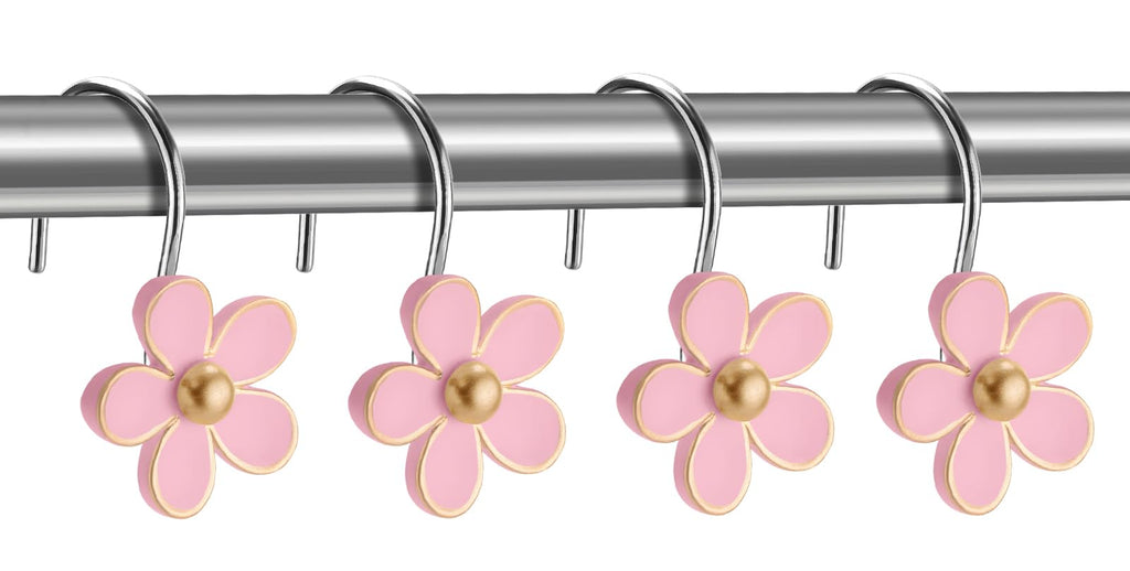 Cute Flower Shower Curtain Hooks, Pretty Floral Themed Elegant Bathroom Decor