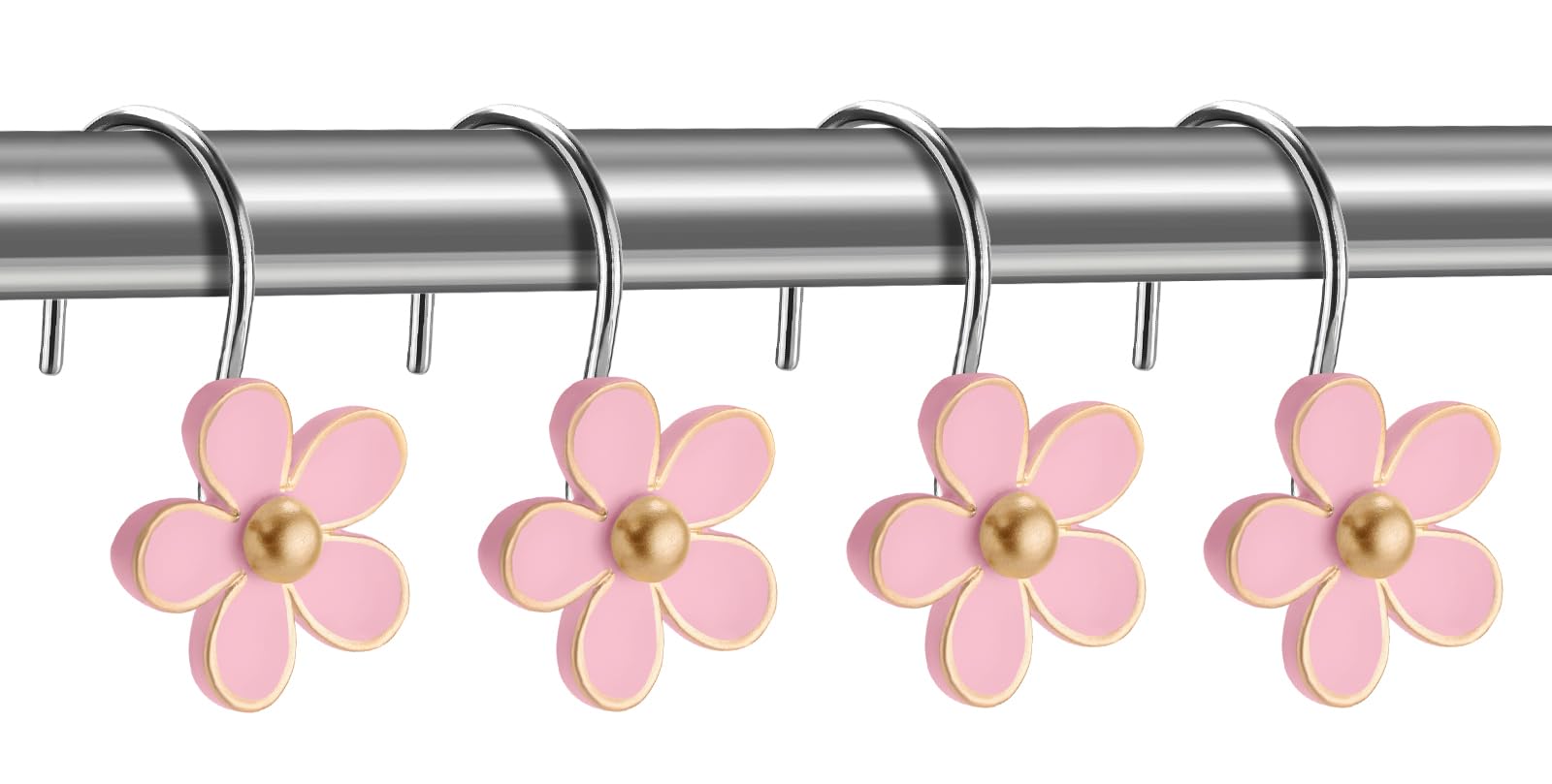 Cute Flower Shower Curtain Hooks, Pretty Floral Themed Elegant Bathroom Decor