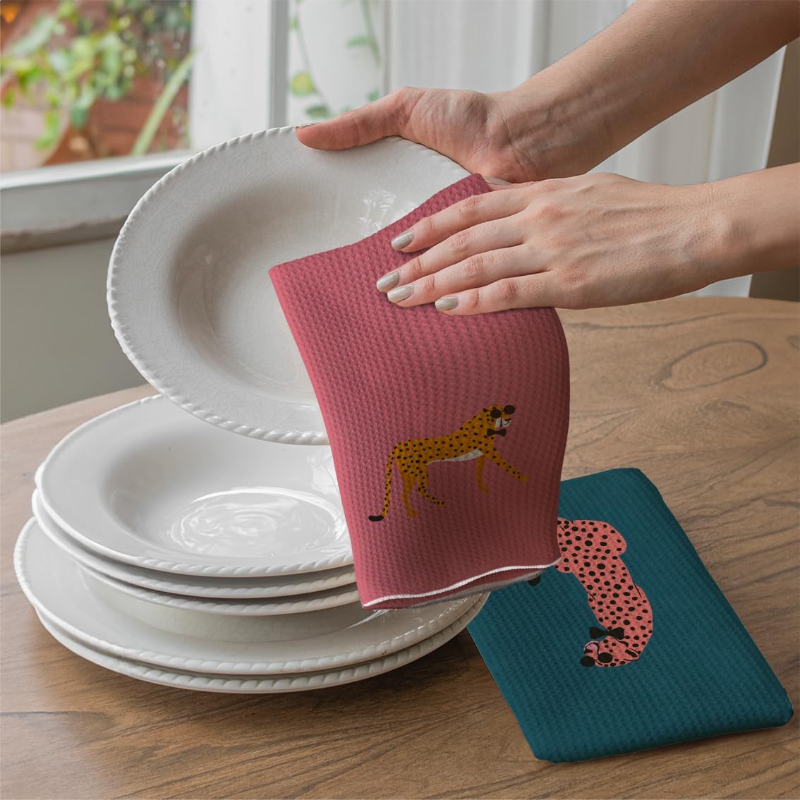 Hot Pink Blue Green Cheetah Kitchen Towels - Set of 3, Leopard Kitchen Towels Dish Towels Dishcloth Colorful Abstract Cheetah Hand Tea Towels for Kitchen Bathroom Decor (16X24In)