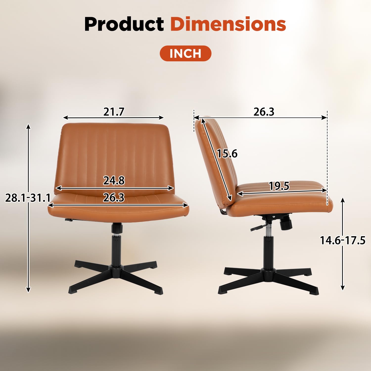 Criss Cross Chair, Armless Cross Legged Wide Comfty Desk Chair with No Wheels Modern Height Adjustable, Swivel Fabric Vanity Chair