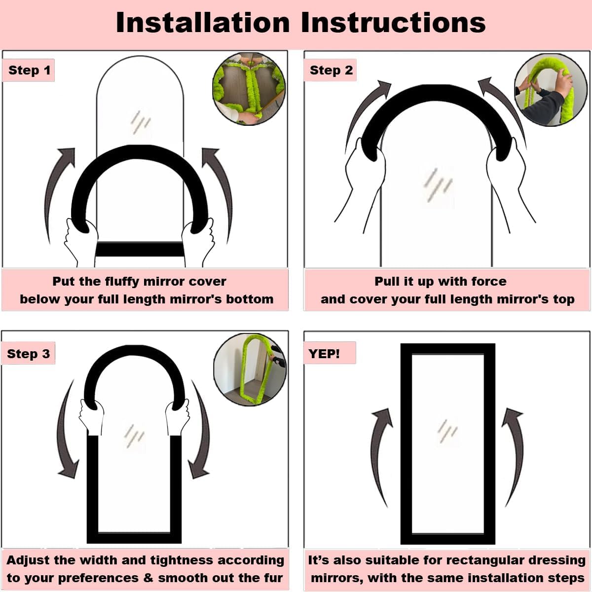 Fluffy Mirror Frame Cover for Arched & Full-Length Mirrors (â€?Stretchy, Non-Slip Fit â€?Soft & Durable Décor (Mirror Not Included)