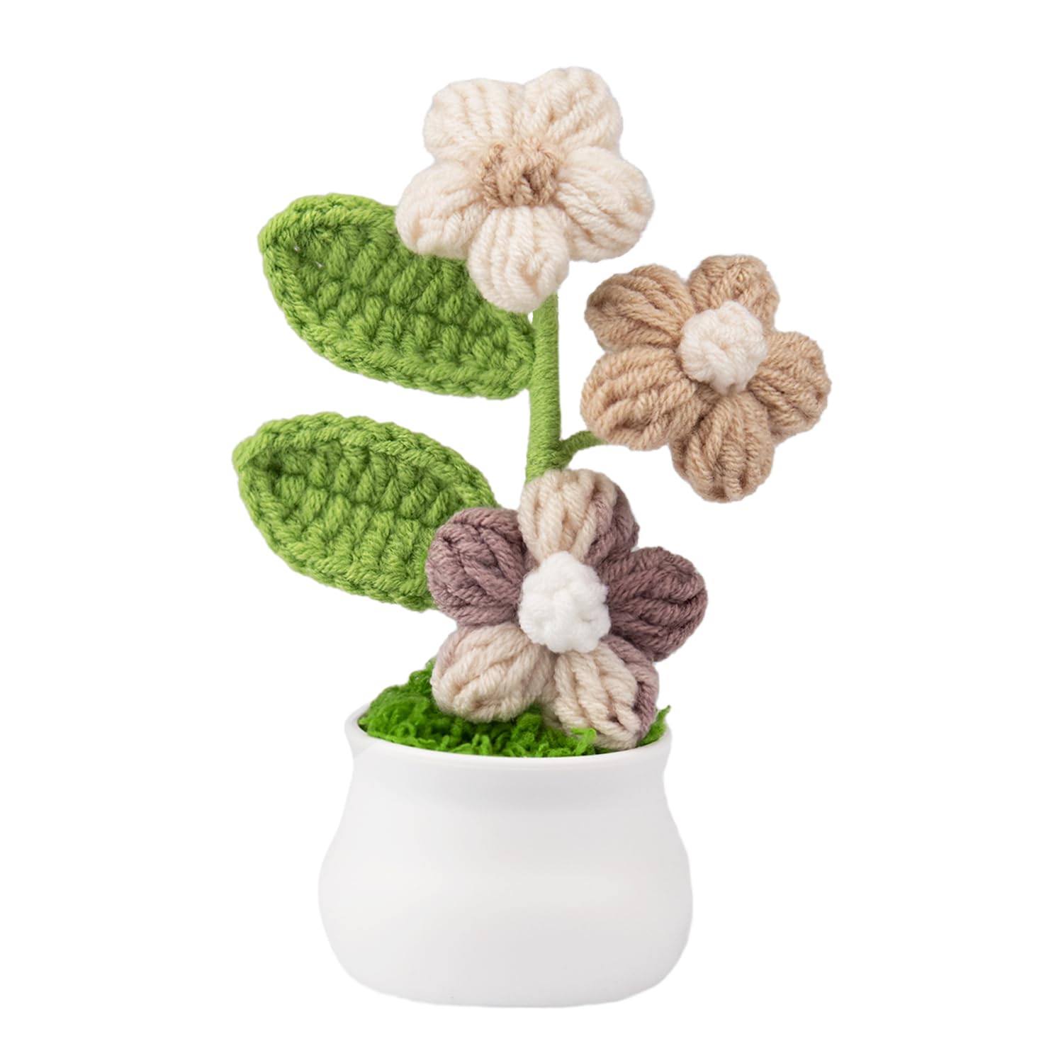 Knitting Crochet Puff Flowers Potted Plants, Gradient Colorful Flowers for Friends, Family and Lover, Handmade Flowers for Home Office Decoration