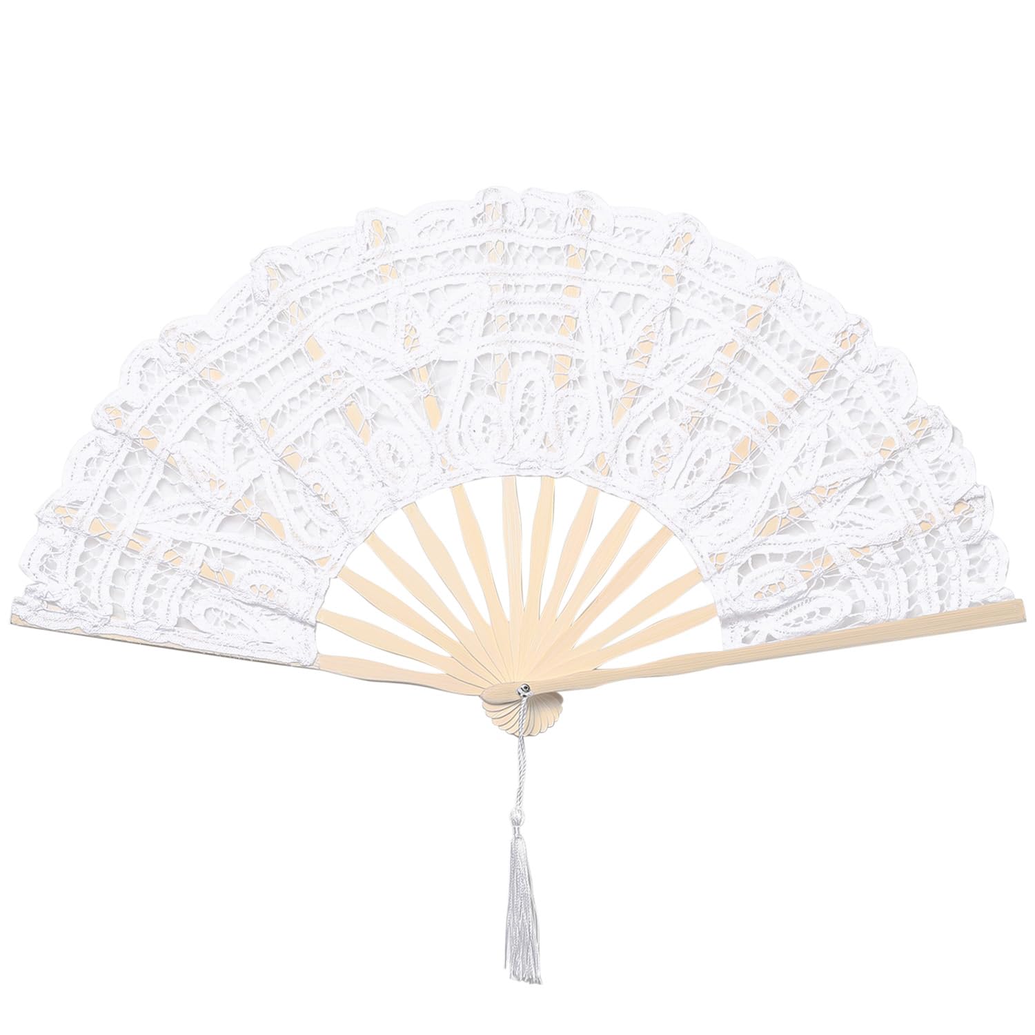 Cotton Lace Folding Handheld Fan Embroidered Hand Fan with Bamboo Staves