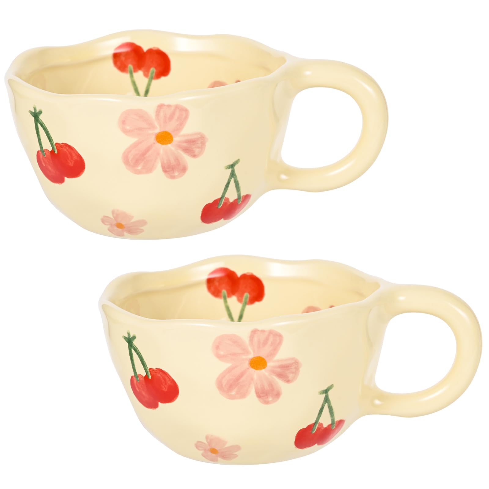 Set of 4 Vintage Floral Ceramic Coffee Mugs â€?8 oz Irregular Latte Art Cups