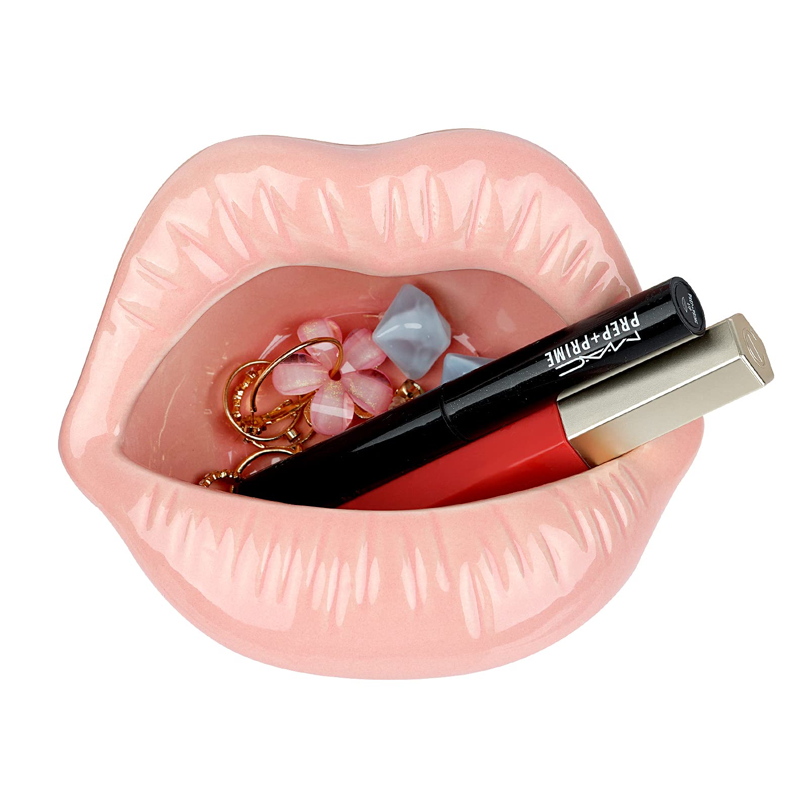 Ceramic Lips Lipstick Ring Holder Jewelry Tray Rack Decorative Cosmetic Storage Display Holder Desktop