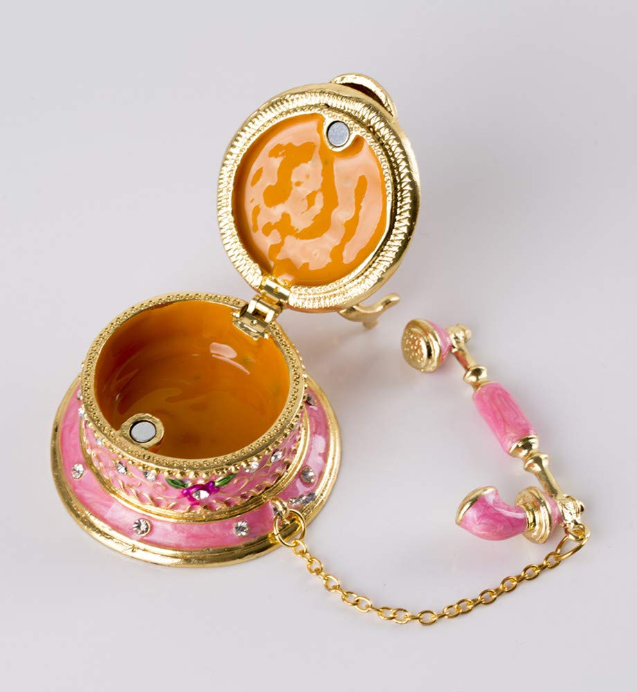 Hand Painted Enameled Decorative Telephone Hinged Jewelry Trinket Bo