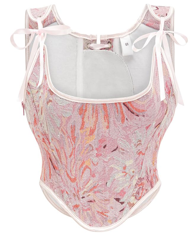 Womens Vintage Asymmetrical Hem Overbust Corset Tie Front Lace-up Back Bustier Shapewear Top