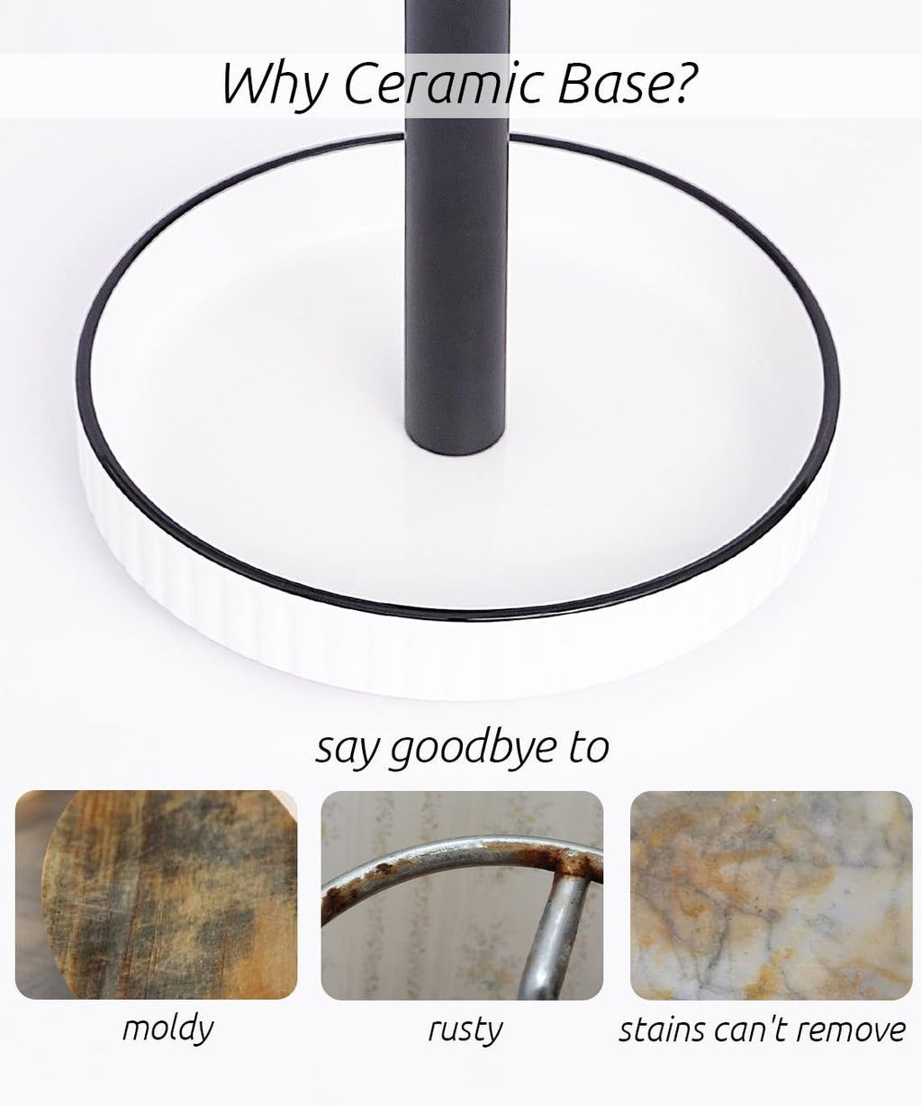 Stable Elegant and Durable Kitchen Roll Stand Paper Towel Holder Countertop, Ceramic Base