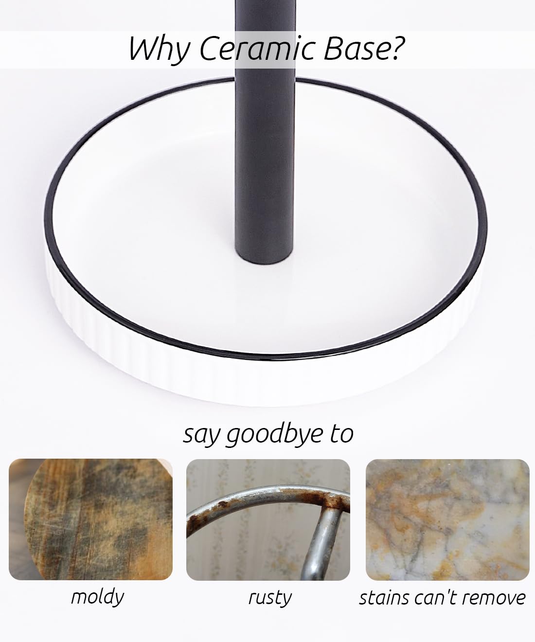 Stable Elegant and Durable Kitchen Roll Stand Paper Towel Holder Countertop, Ceramic Base