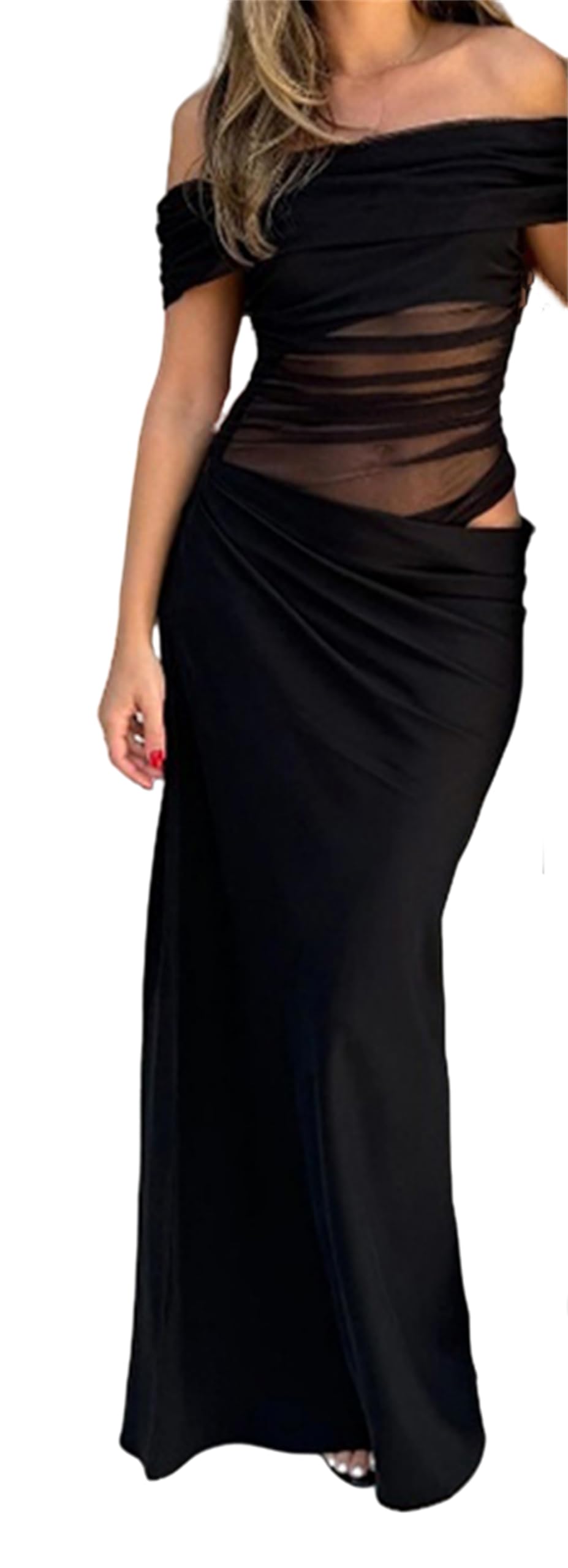 Women Sexy Hollow Out Maxi Dress Sleeveless Backless Lace Pachwork Bodycon Long Dress Y2k Dress