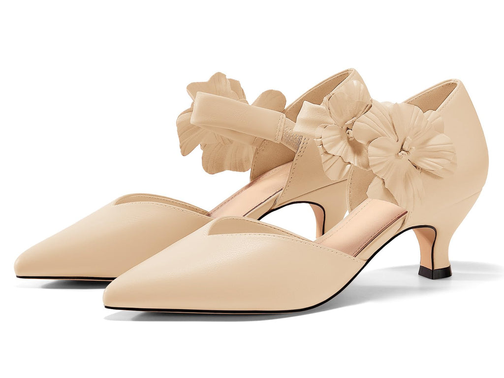 Women's Low Kitten Heels Dressy Shoes Comfortable Closed Toe Flower Slip on