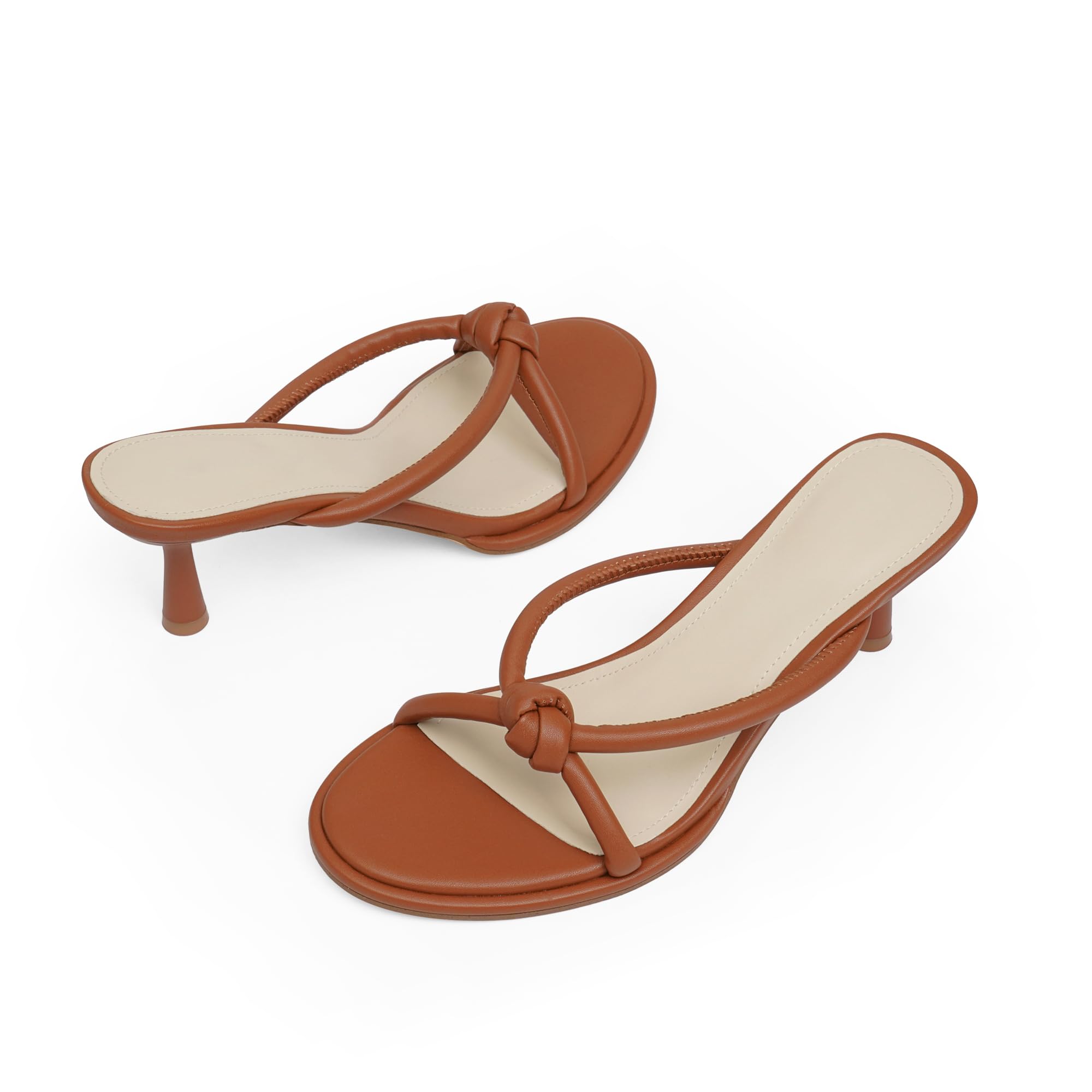 Womens Heeled Sandals Rounded Open Toe Kitten Heels Slip on Bow Mules Sandals