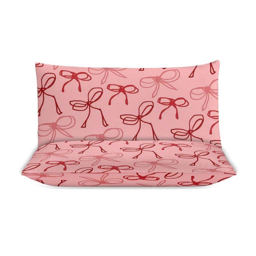 Pink Red Bow Comforter Set Duvet Cover Quilt Cover Set Ultra Soft Bed Cover (1 Duvet Cover+2 Pillowcases)