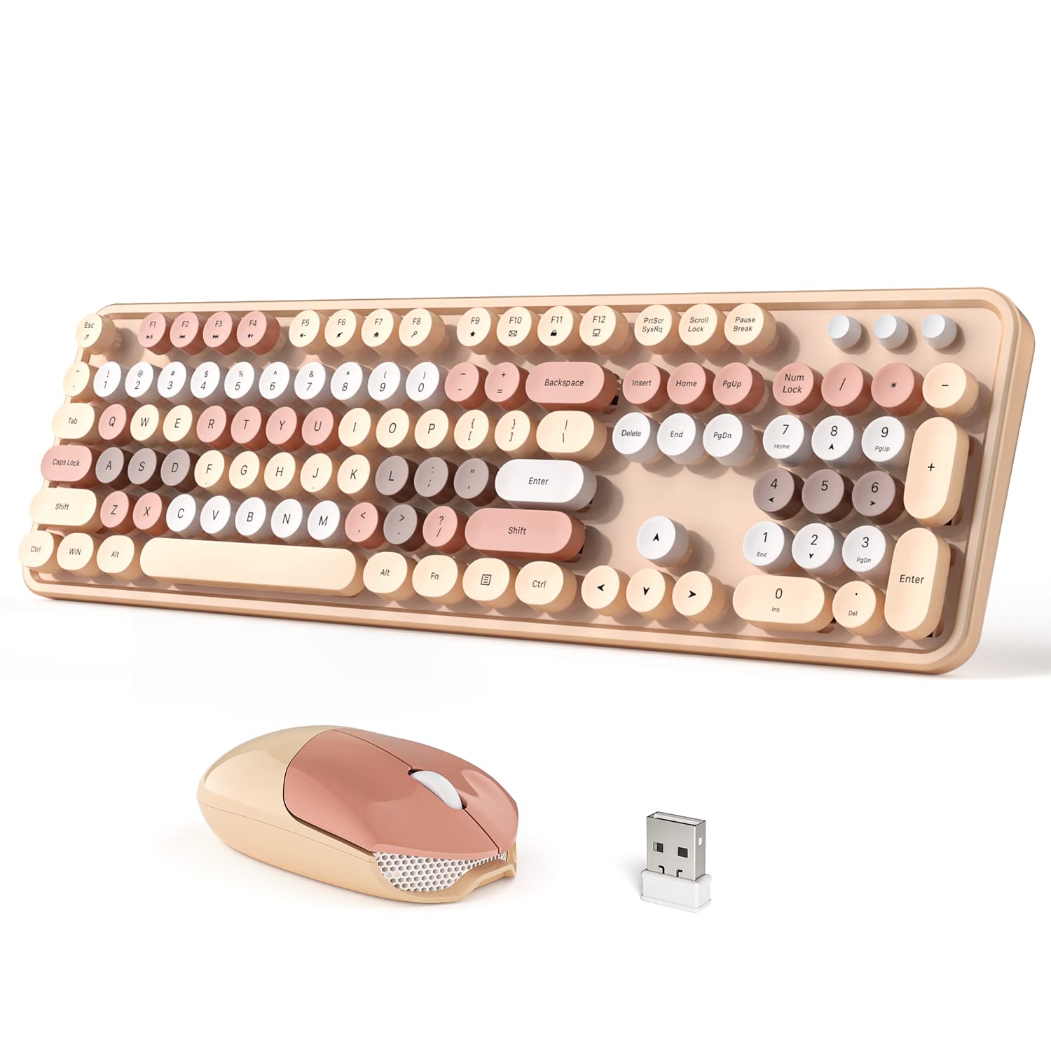 Wireless Keyboard and Mouse Combo, Full-Sized Typewriter Keyboards, Cute Cat Shaped Wireless Mouse, USB Plug and Play for Windows, Computer, PC, Laptop, Desktop