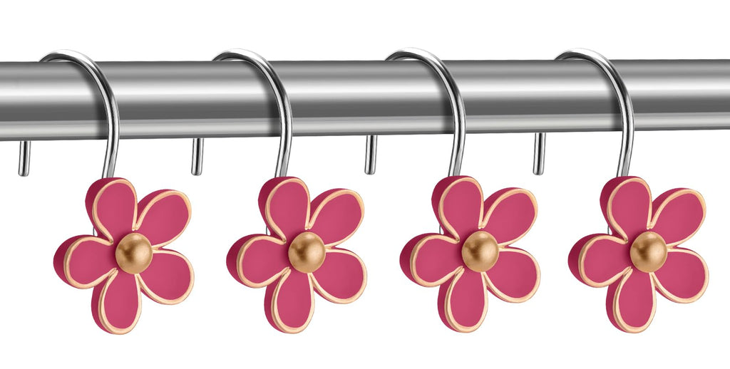 Cute Flower Shower Curtain Hooks, Pretty Floral Themed Elegant Bathroom Decor