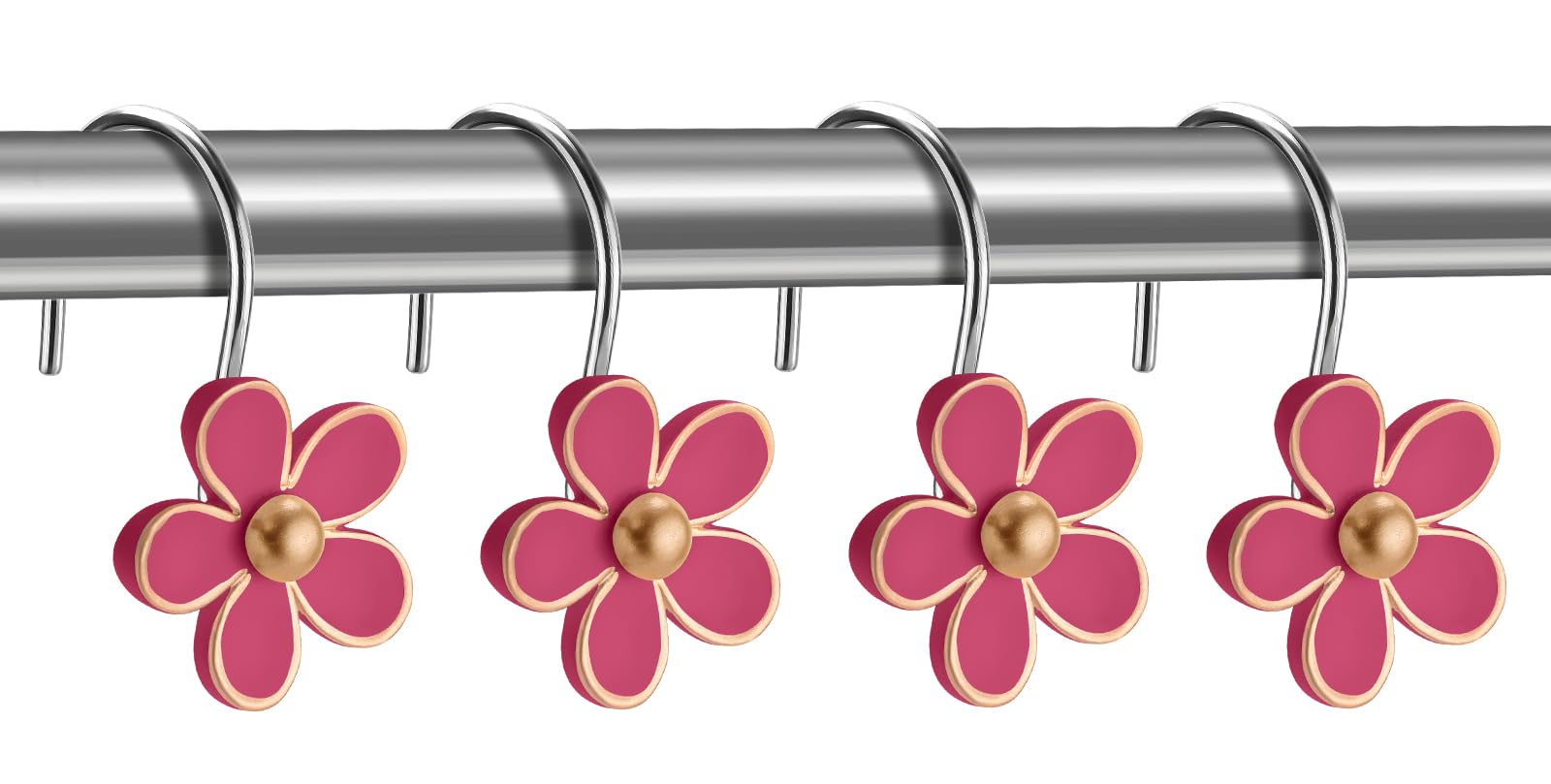 Cute Flower Shower Curtain Hooks, Pretty Floral Themed Elegant Bathroom Decor