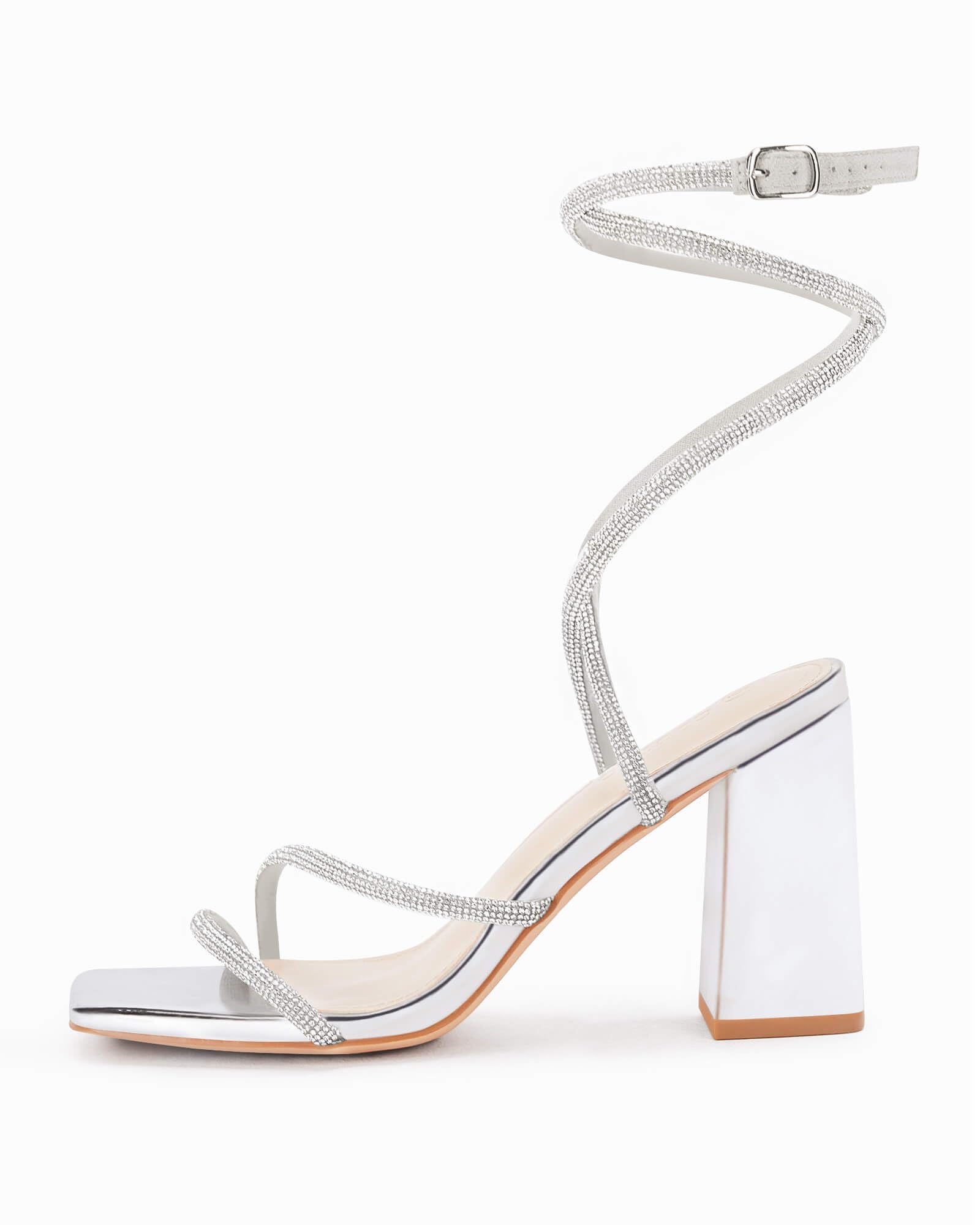 Womens Lace Up Chunky Heels Rhinestone Sandals Square Open Toe High Block Heeled