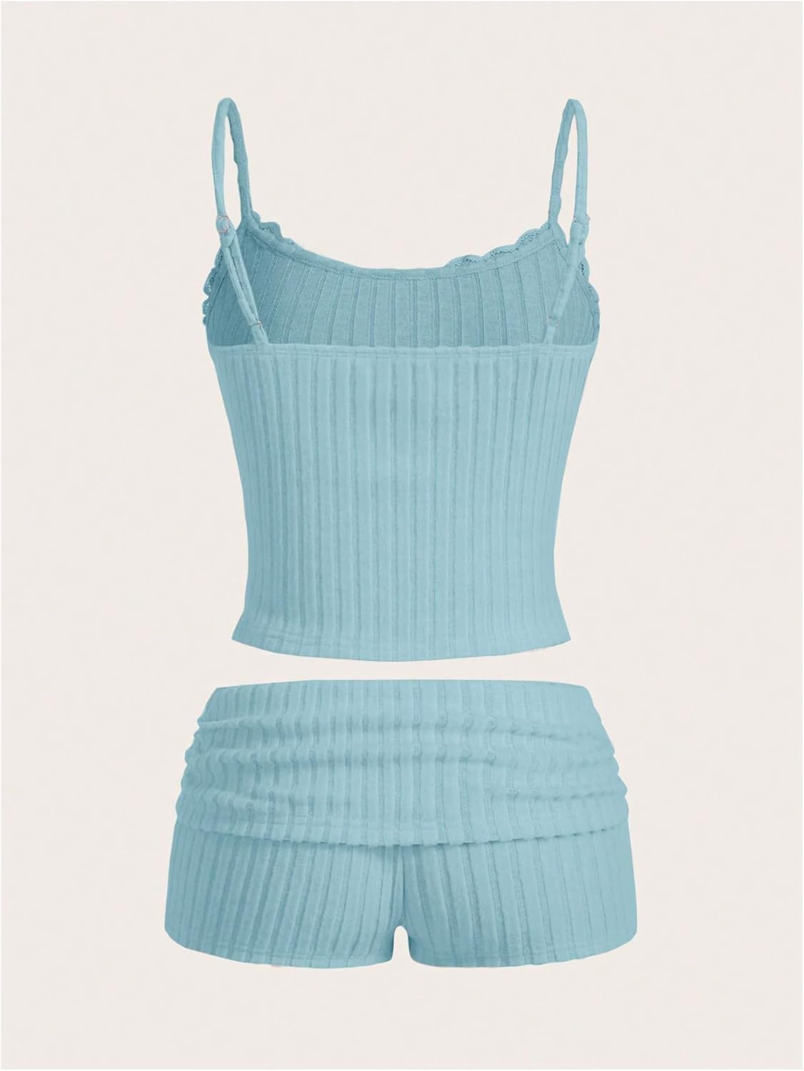 Women's 2 Piece Outfit Ribbed Knit Cute Camisole and Mini Shorts Set