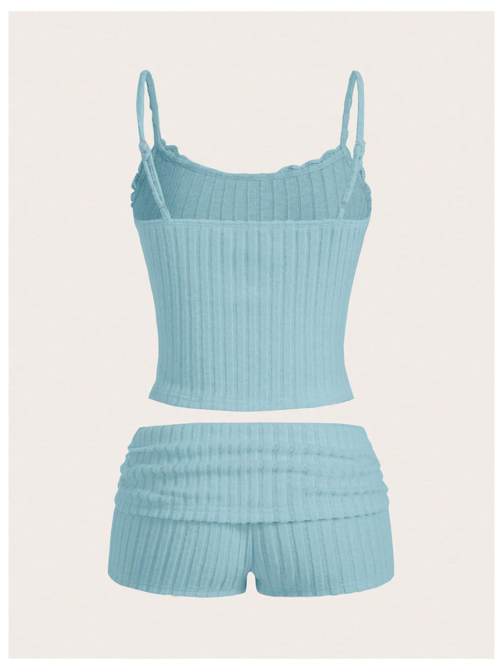 Women's 2 Piece Outfit Ribbed Knit Cute Camisole and Mini Shorts Set
