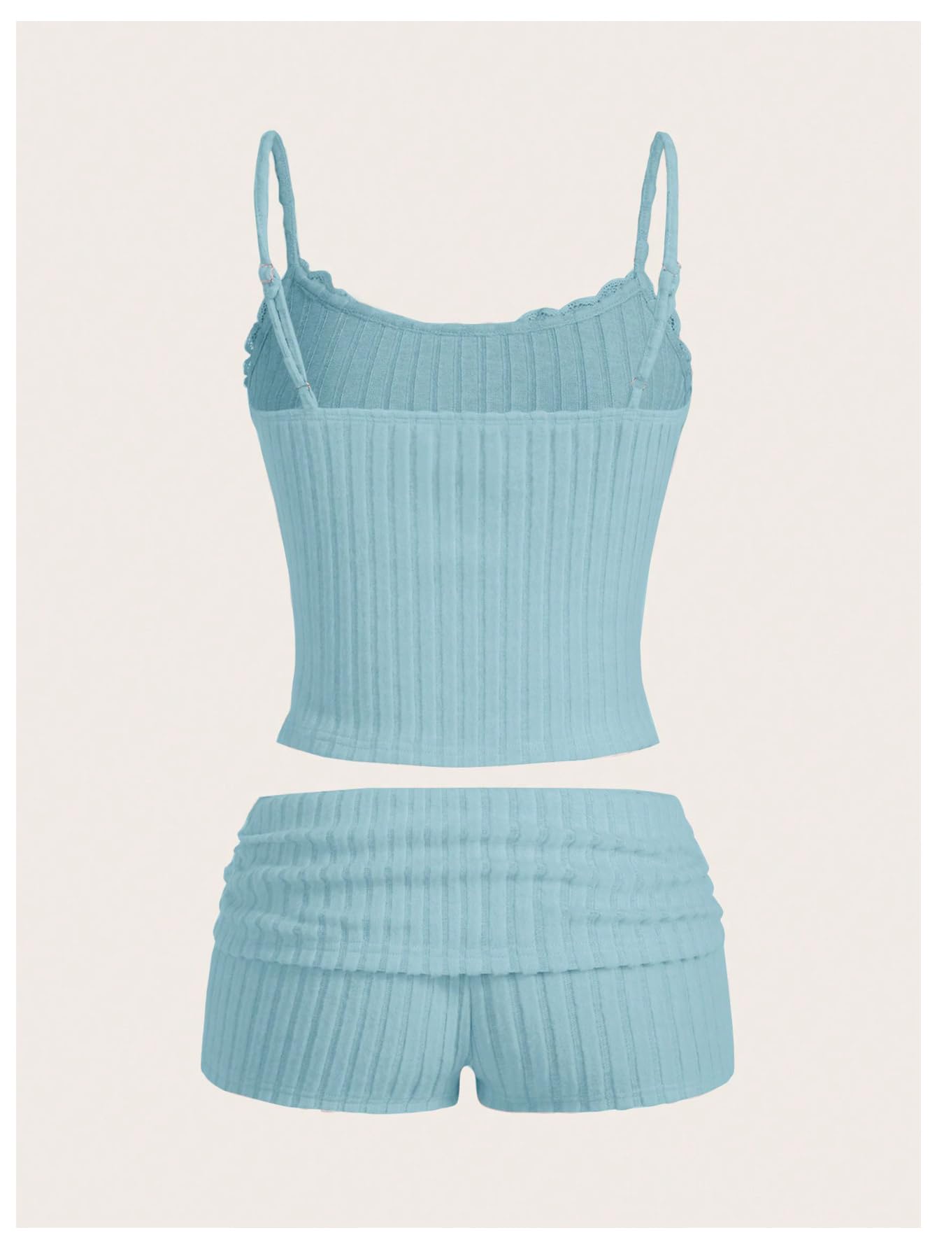 Women's 2 Piece Outfit Ribbed Knit Cute Camisole and Mini Shorts Set