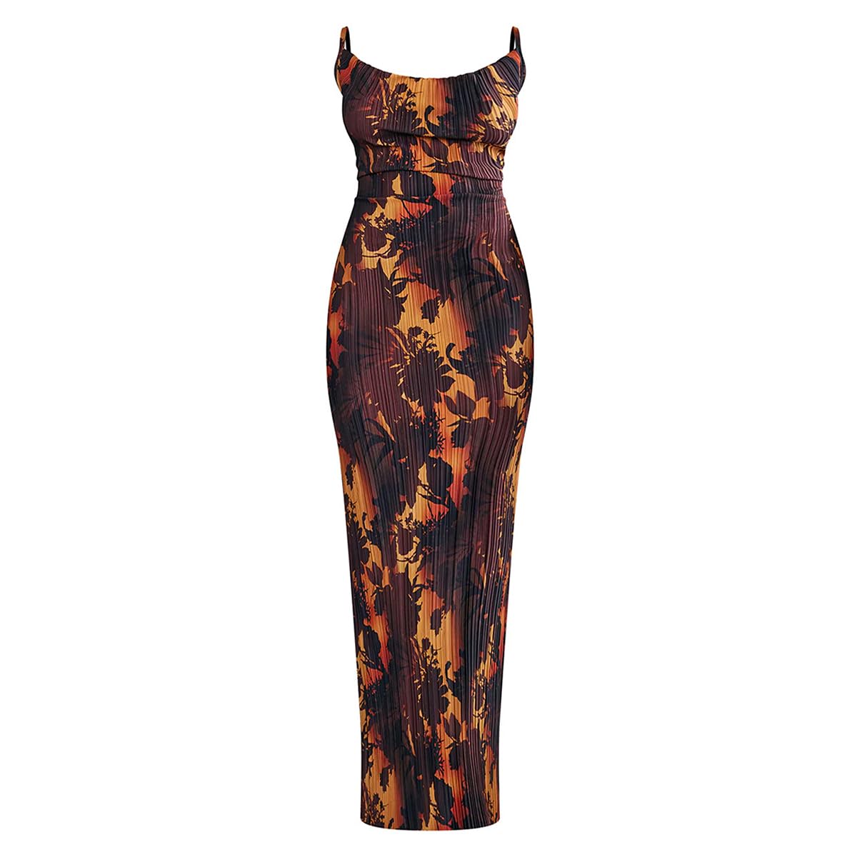 Women's Cowl Neck Dress Sexy Strap Shoulder Pleated Maxi Dress