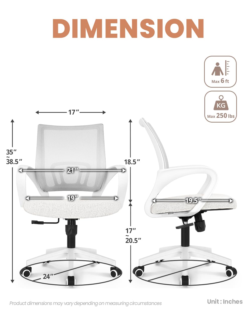 Office Desk Computer Chair Ergonomic Mesh Gaming Mid Back Seat with Comfy Lumbar Support Adjustable Height Swivel