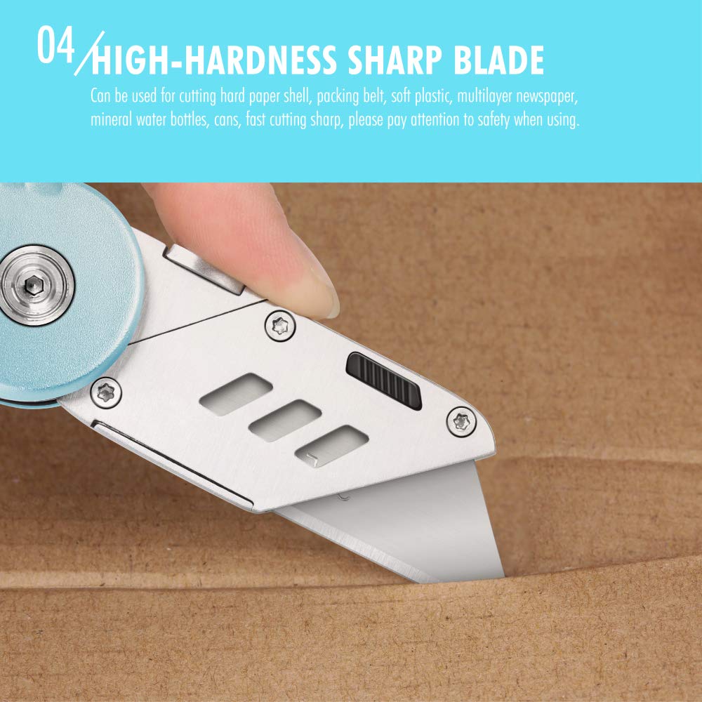 Folding Utility Knife, Cute Metal Box Cutter with Extra 5 Sharp Blades, Quick Blade Change, and Preminium Gift Packaging, for Cardboard Opener, Paper Cutter