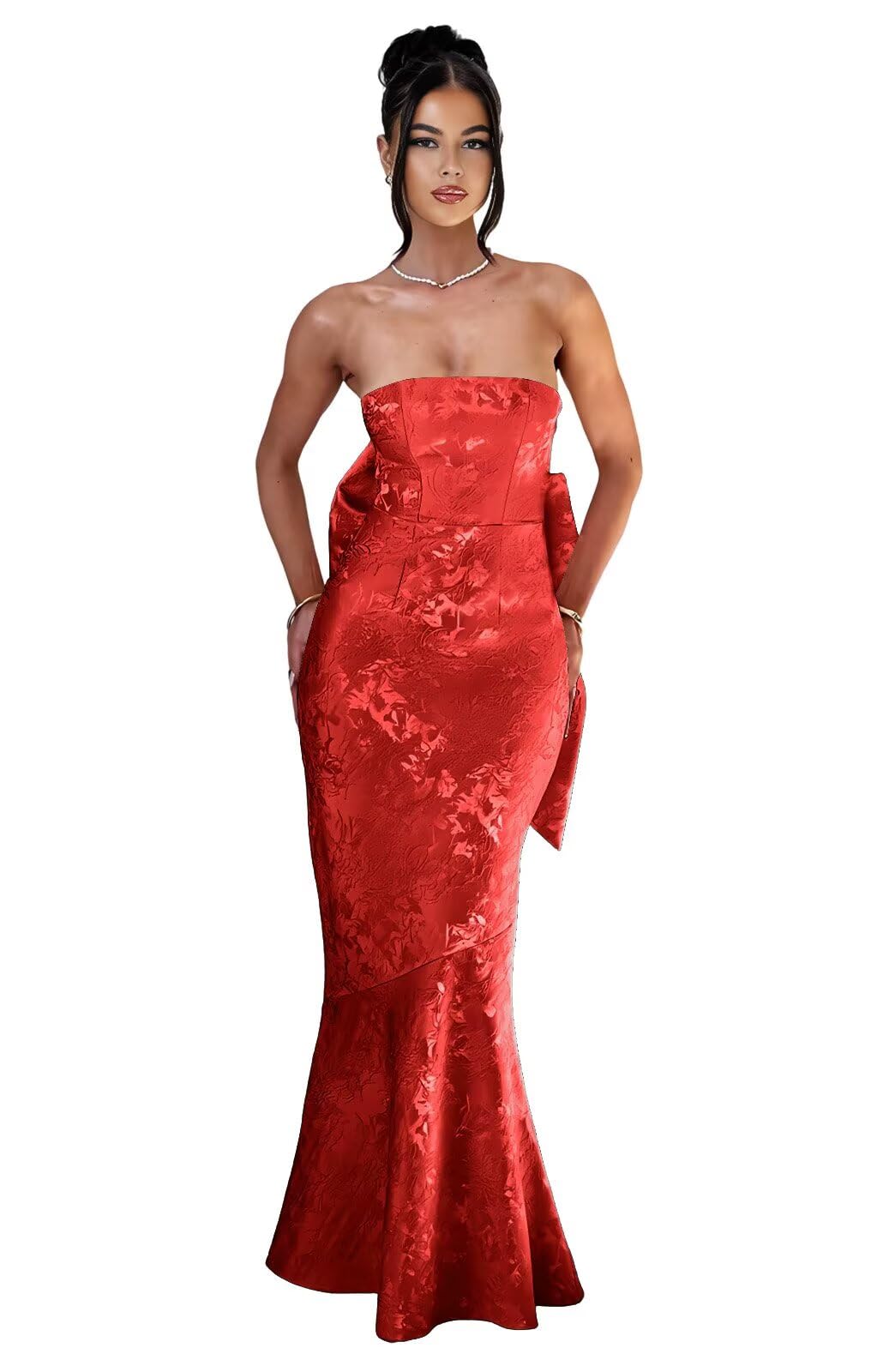 Strapless with Bow 3D Flower Mermaid Long Ball Gown Formal Dress