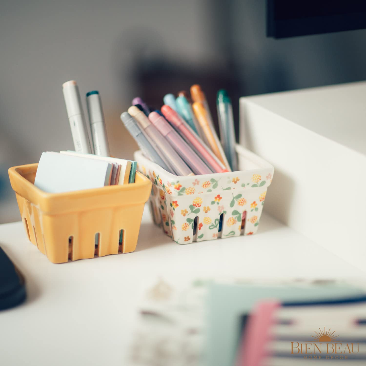 Farmhouse Ceramic Berry Basket, Colander, Fruit Decor, Fruit Bowls/Baskets, Kawaii Kitchen Bowl Fruit Pattern Stoneware Harvest Square Bowls Set of 4