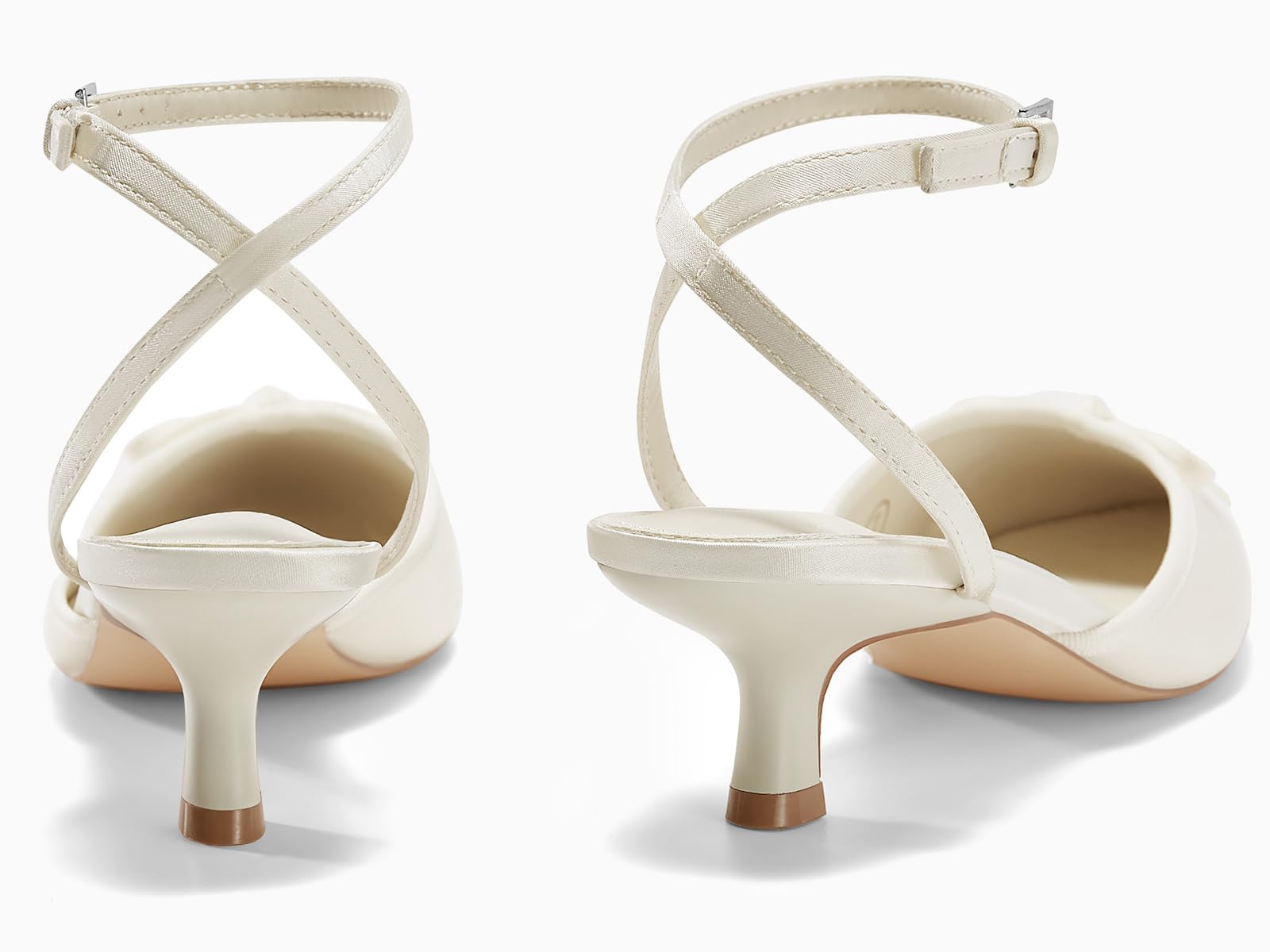 Satin Kitten Low Heels with Bow Closed Pointed Toe Short Pumps