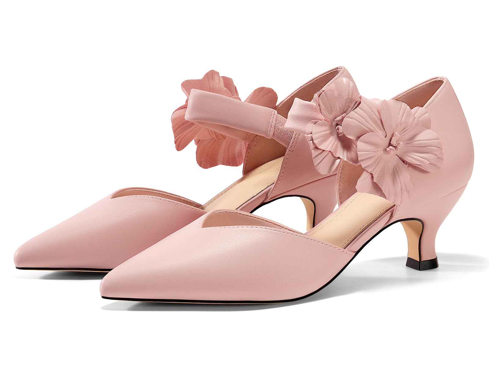 Women's Low Kitten Heels Dressy Shoes Comfortable Closed Toe Flower Slip on