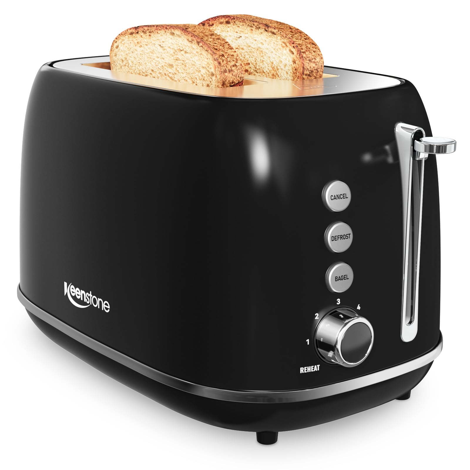 Toaster 2 Slice Stainless Steel with 6 Bread Shade Settings, Retro Toaster with Extra Wide Slot