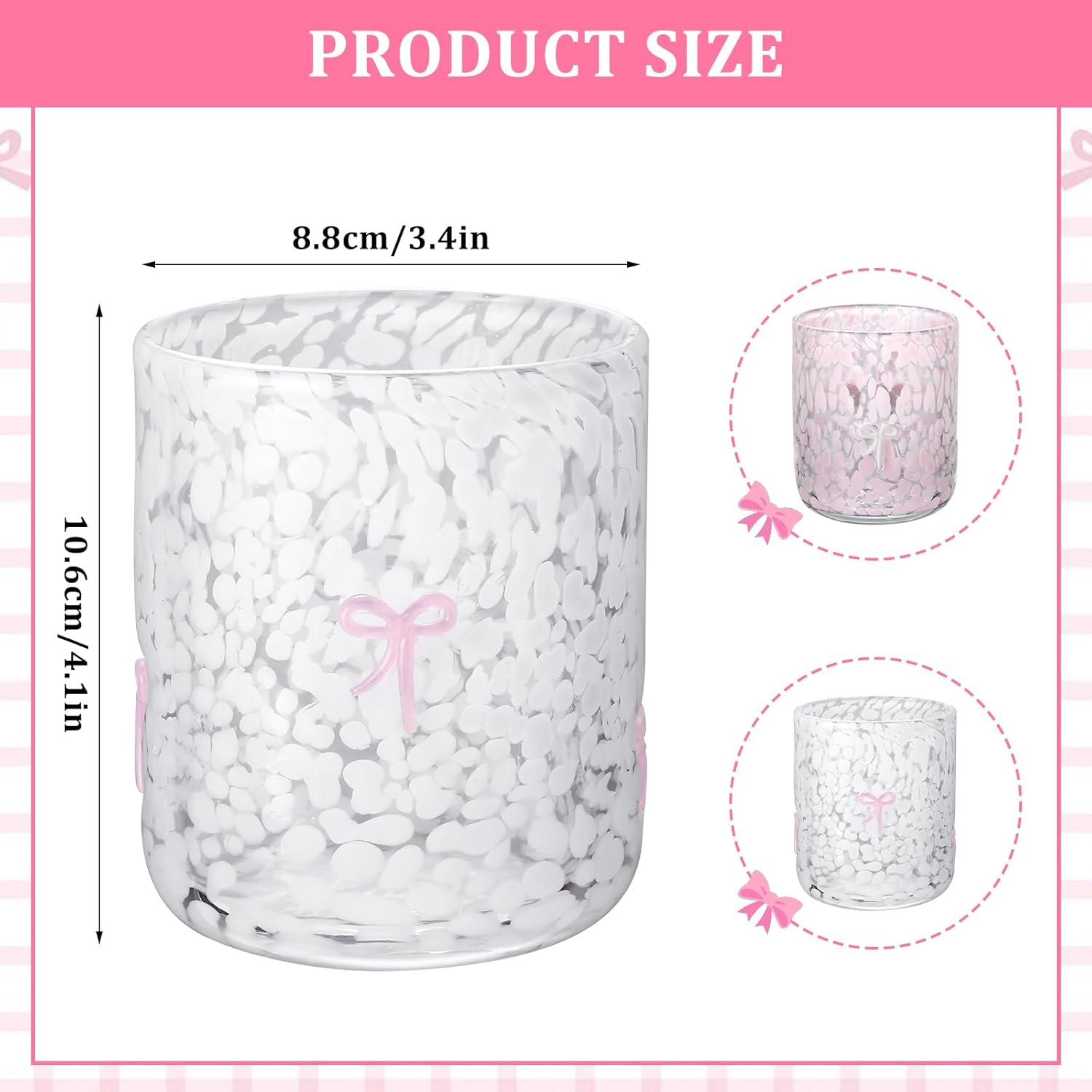 Coquette Aesthetic 2 Pack Bow Juice Glasses Glass Cups 14 oz Double Old Fashioned Icon Handblown Stemless Wine Glasses Cute Pink Glass