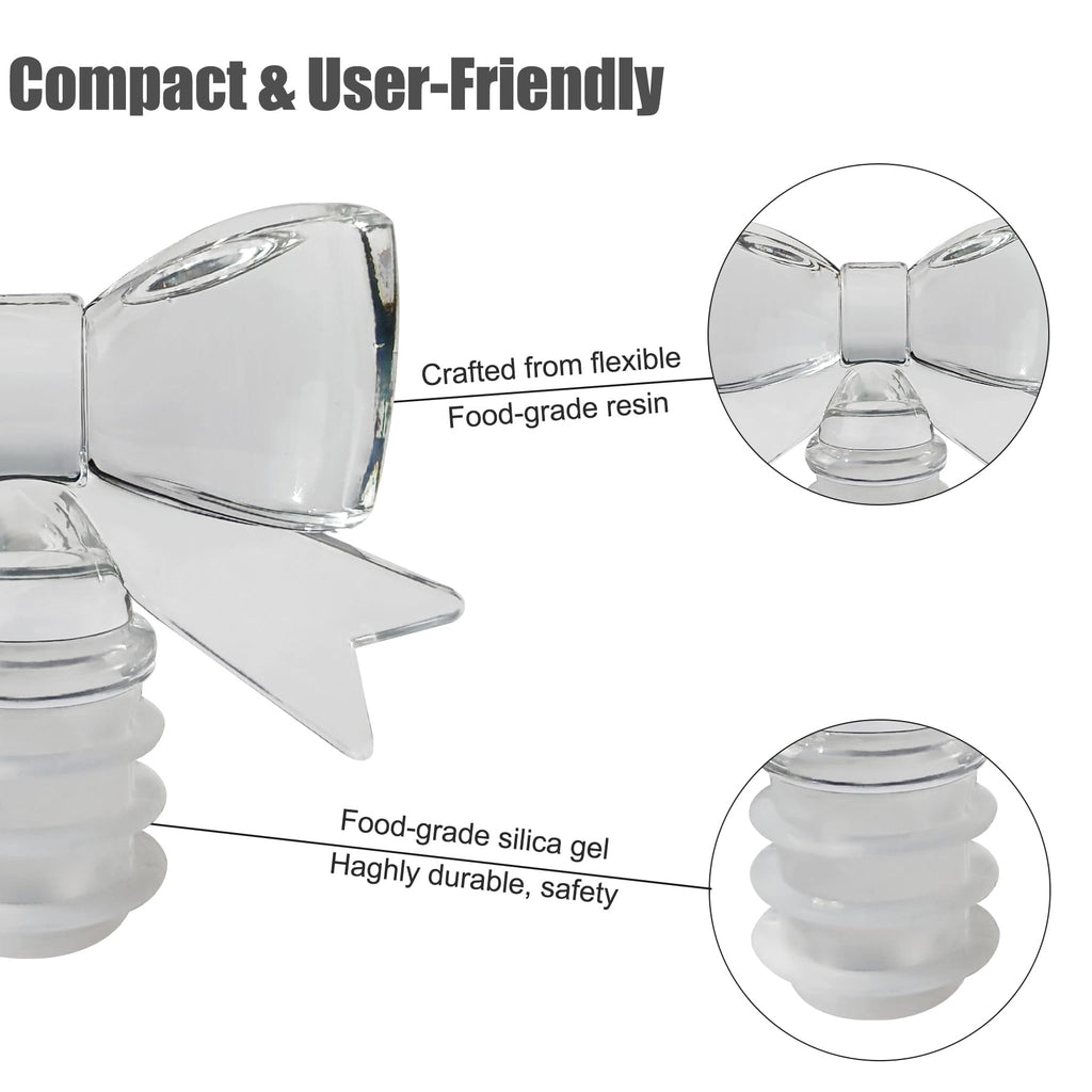 Cute Bowknot Wine Bottle Stoppers - Food-Safe Silicone & Acrylic Resin, Leakproof Seal