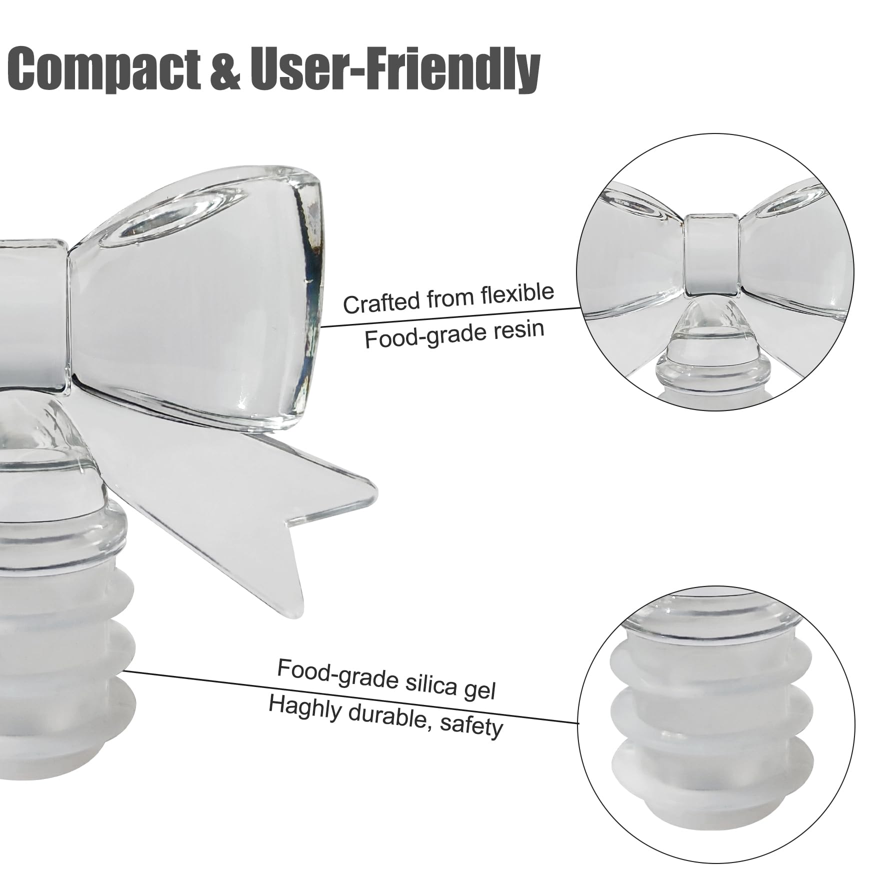 Cute Bowknot Wine Bottle Stoppers - Food-Safe Silicone & Acrylic Resin, Leakproof Seal