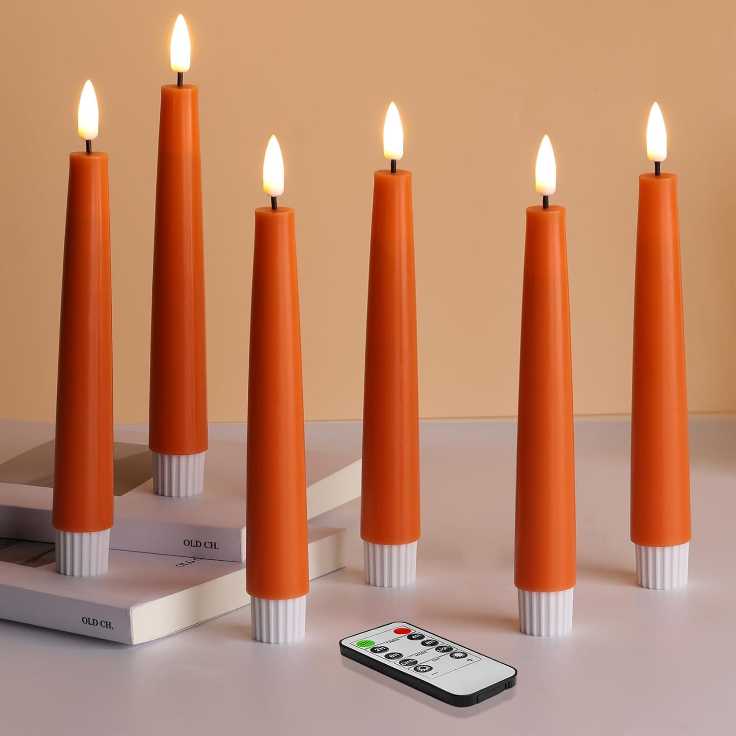 Short Flameless Taper Candles with Remote, Flickering Battery LED Wax Candlesticks Set of 6