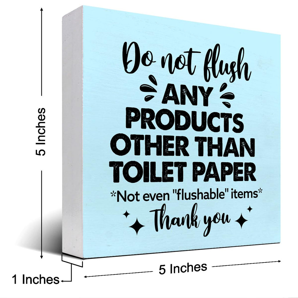 Do Not Flush Any Products Other Than Toilet Paper Wooden Box Sign - Bathroom Reminder Funny Quote Pink
