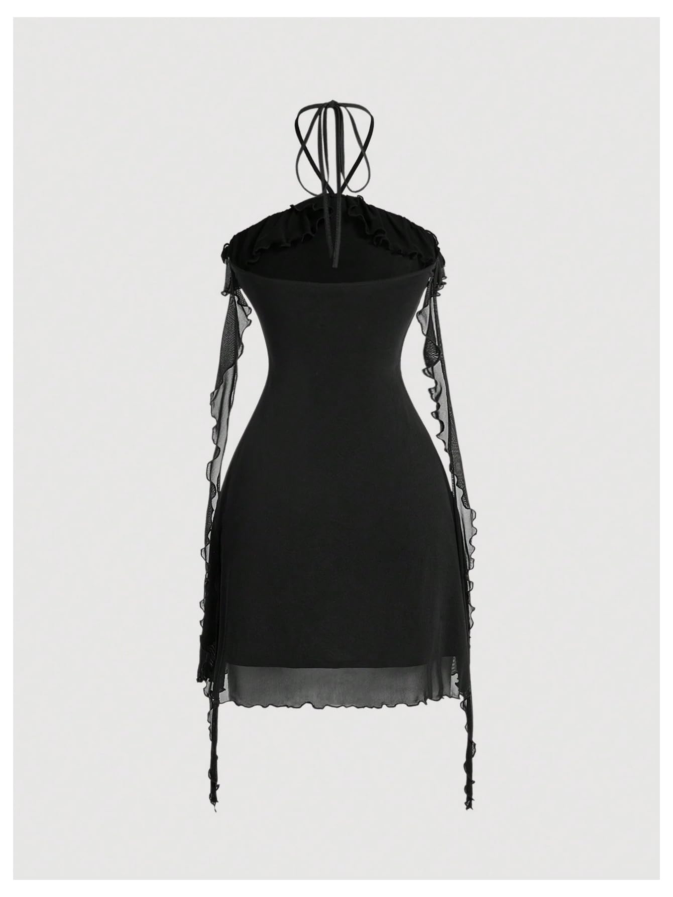 Women's Floral Mesh Halter Bodycon Mini Dress Ruffle Tassel Open Back Tube Dress