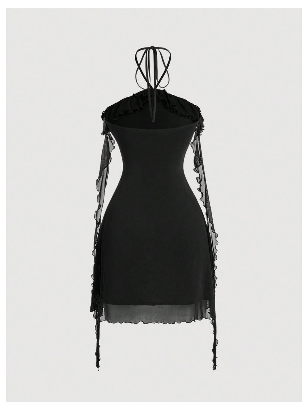 Women's Floral Mesh Halter Bodycon Mini Dress Ruffle Tassel Open Back Tube Dress